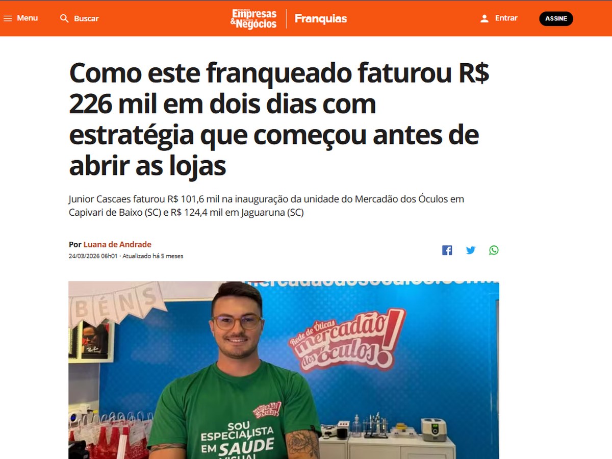 Matéria sobre o Mercadão dos Óculos no Pequenas Empresas & Grandes Negócios